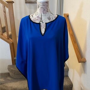Calvin Klein Blue Dolman Sleeve Blouse Relaxed Asymmetrical